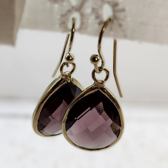 Plum Purple Crystal Teardrop Dangle Earrings - Picture 3 of 10